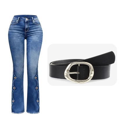 Jeans acampanados desgastados de tiro alto para mujer