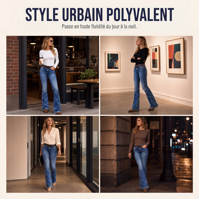 Jeans acampanados desgastados de tiro alto para mujer