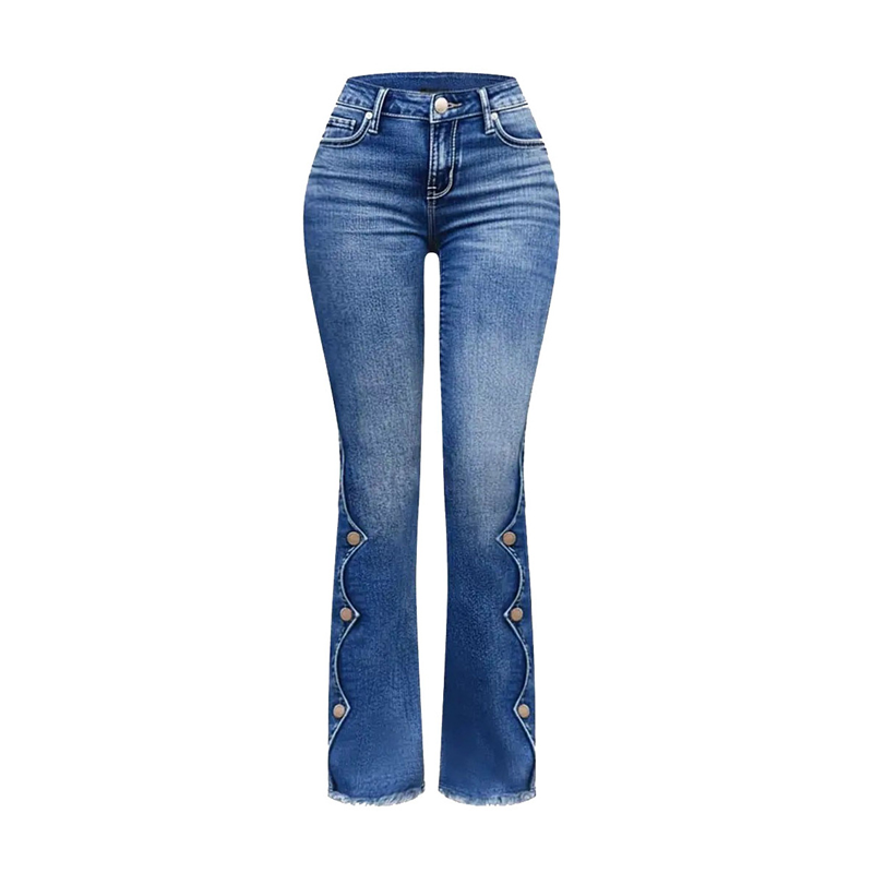 Jeans acampanados desgastados de tiro alto para mujer