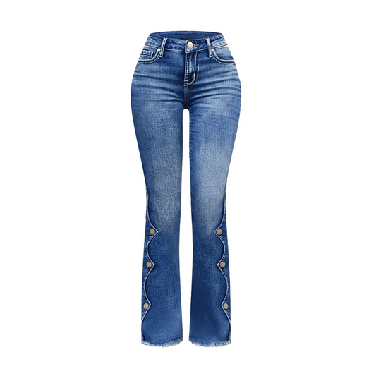 Jeans acampanados desgastados de tiro alto para mujer