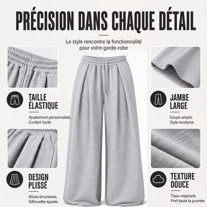 Pantalones deportivos casuales plisados de pierna ancha para mujer