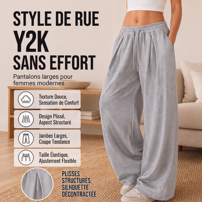 Pantalones deportivos casuales plisados de pierna ancha para mujer