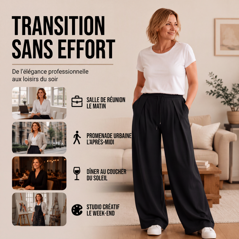 Pantalones deportivos casuales plisados de pierna ancha para mujer