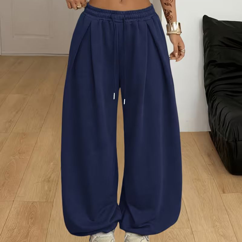 Pantalones deportivos casuales plisados de pierna ancha para mujer