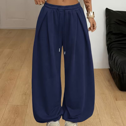 Pantalones deportivos casuales plisados de pierna ancha para mujer