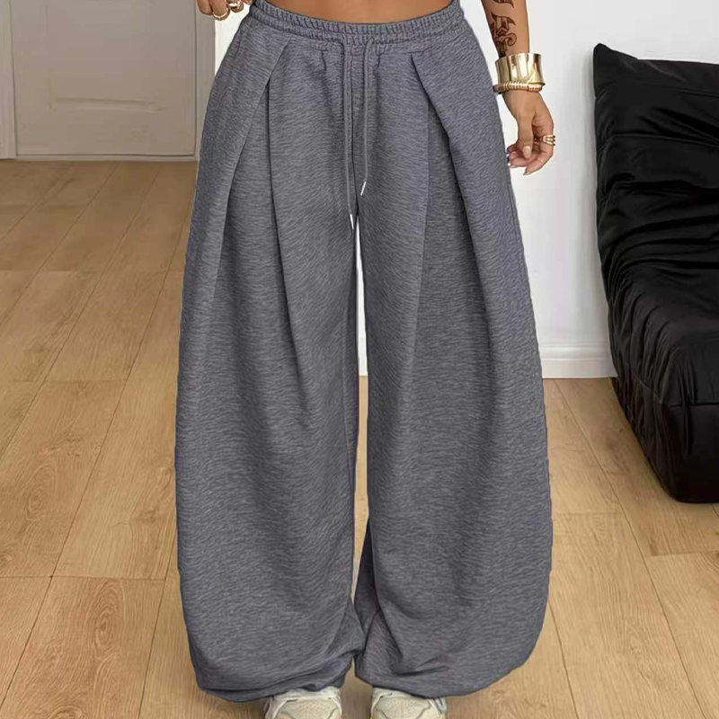 Pantalones deportivos casuales plisados de pierna ancha para mujer