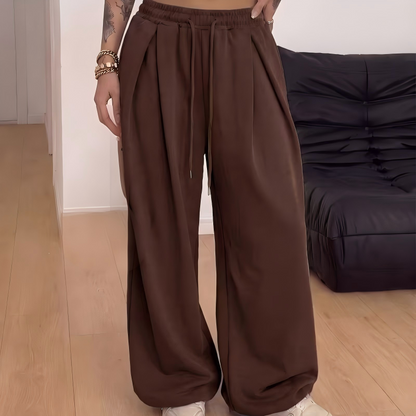 Pantalones deportivos casuales plisados de pierna ancha para mujer