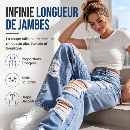 Jeans holgados rasgados para mujer, pantalones de mezclilla de tiro alto desgastados