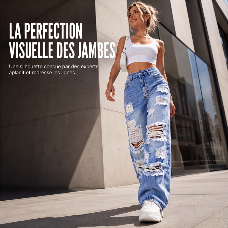 Jeans holgados rasgados para mujer, pantalones de mezclilla de tiro alto desgastados