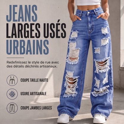 Jeans holgados rasgados para mujer, pantalones de mezclilla de tiro alto desgastados