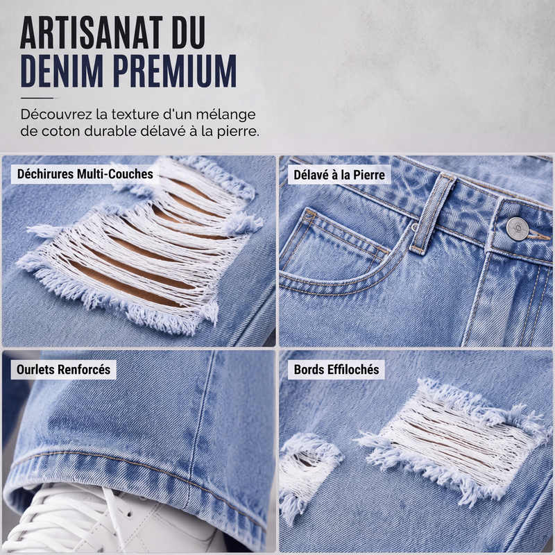 Jeans holgados rasgados para mujer, pantalones de mezclilla de tiro alto desgastados