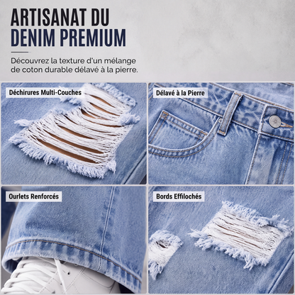 Jeans holgados rasgados para mujer, pantalones de mezclilla de tiro alto desgastados