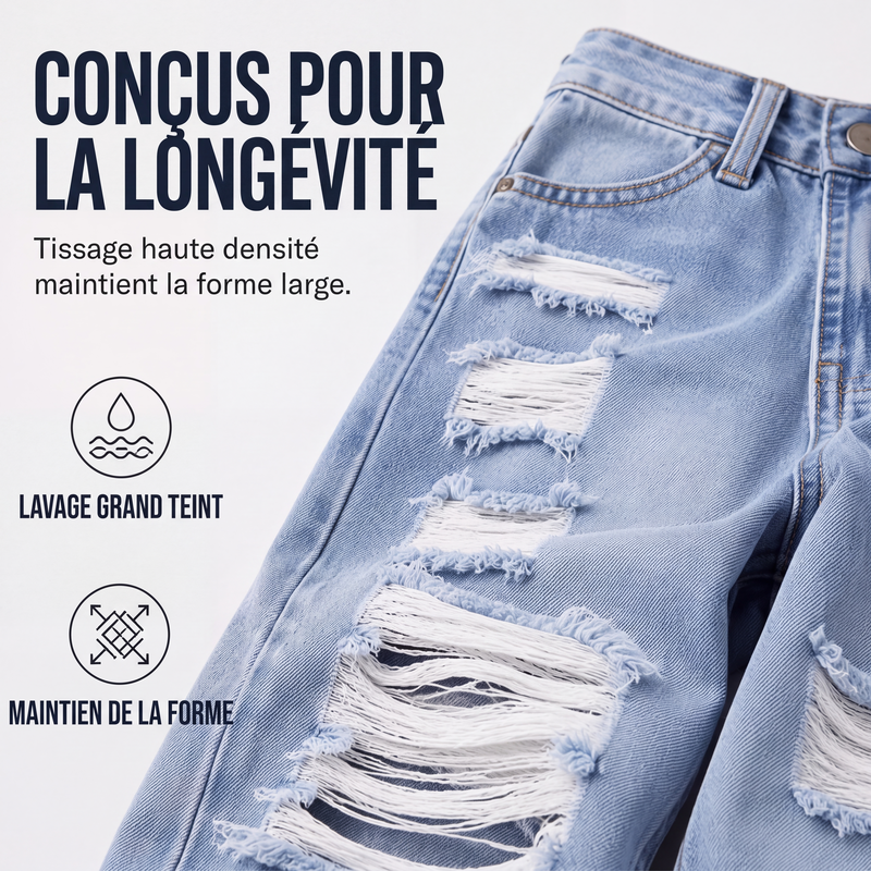Jeans holgados rasgados para mujer, pantalones de mezclilla de tiro alto desgastados
