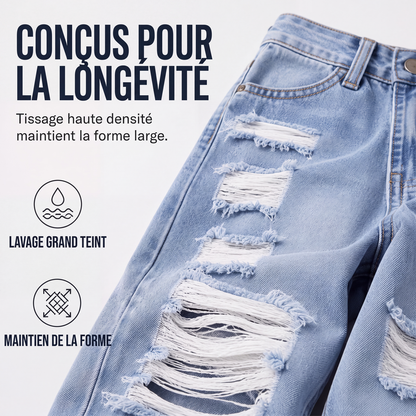 Jeans holgados rasgados para mujer, pantalones de mezclilla de tiro alto desgastados
