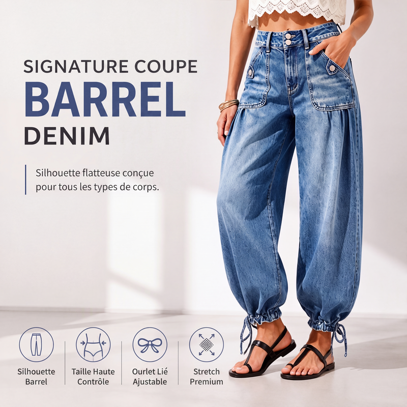 Jeans barrel elásticos de talle alto para mujer