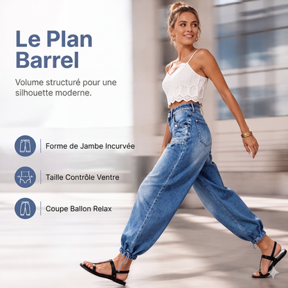Jeans barrel elásticos de talle alto para mujer