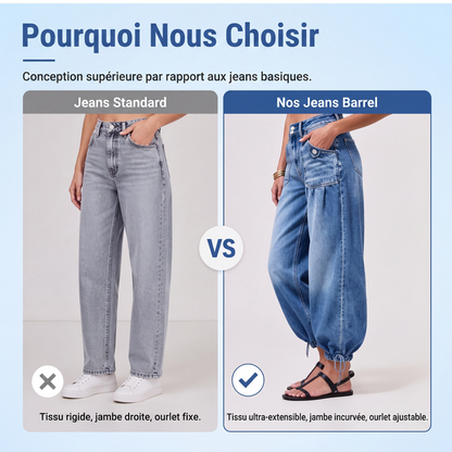 Jeans barrel elásticos de talle alto para mujer