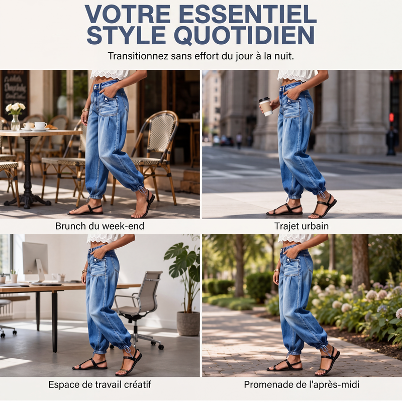 Jeans barrel elásticos de talle alto para mujer
