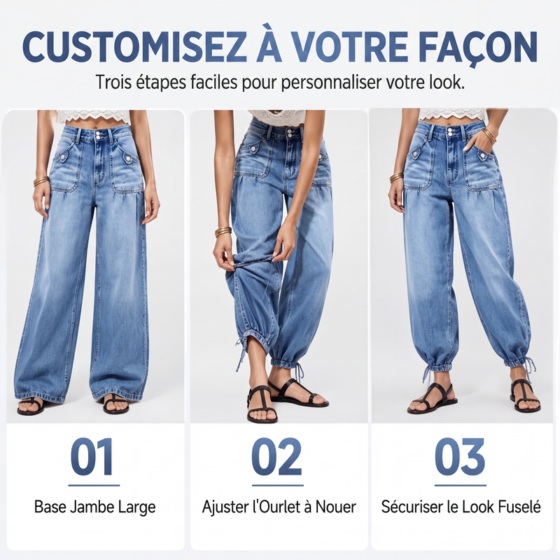 Jeans barrel elásticos de talle alto para mujer